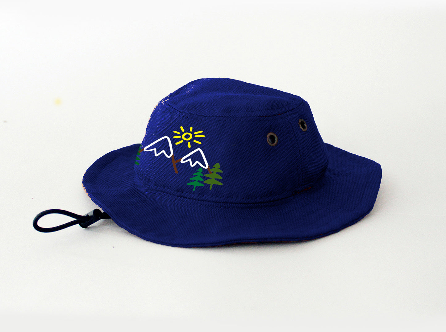 Denim Dog Bucket Hat Denim with Sun and Mountain