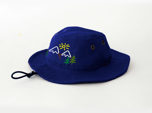 Denim Dog Bucket Hat Denim with Sun and Mountain