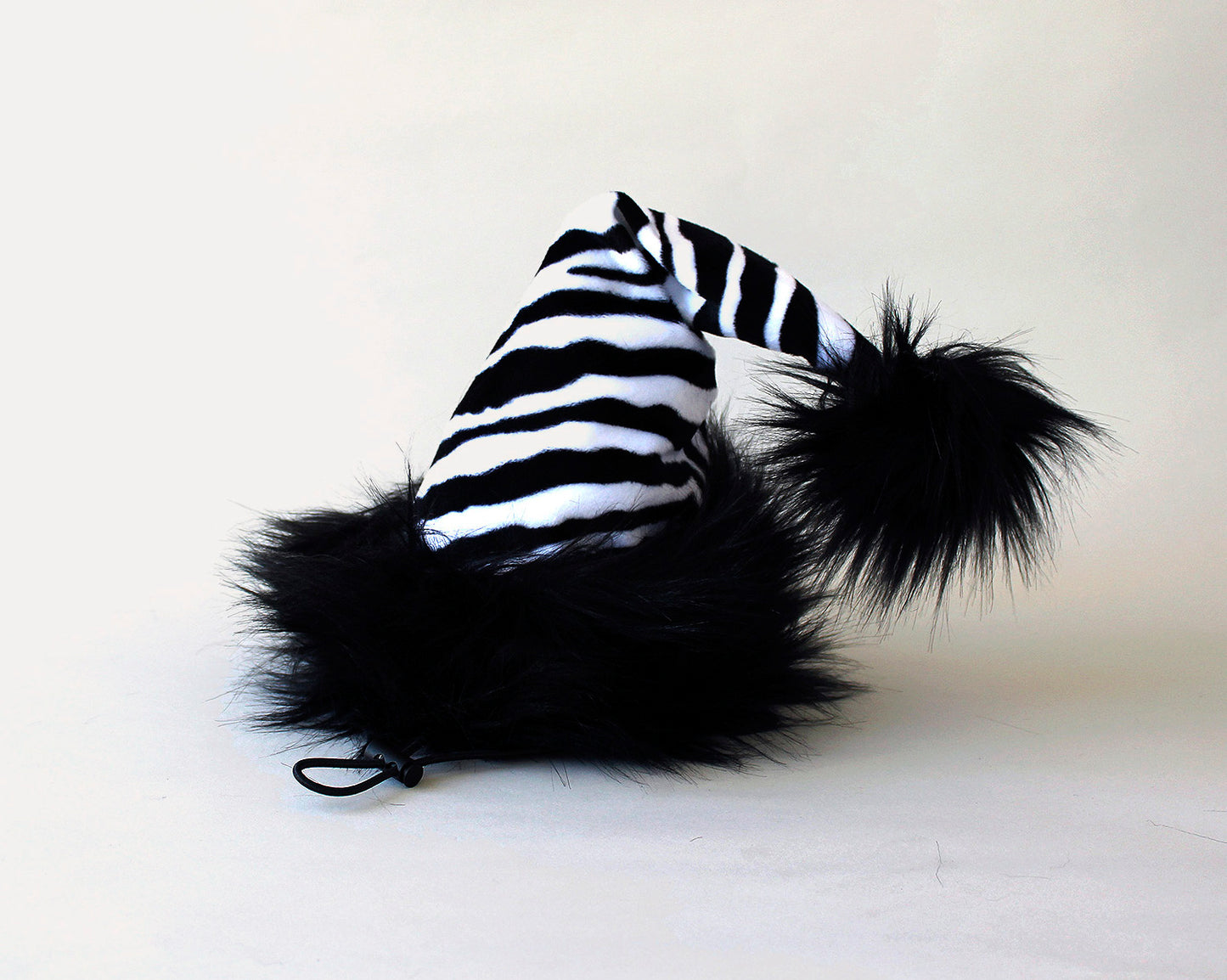 Zebra Print Dog Santa Hat w/Black Fur