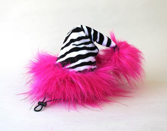 Zebra Print Dog Santa Hat w/Fuchsia Fur