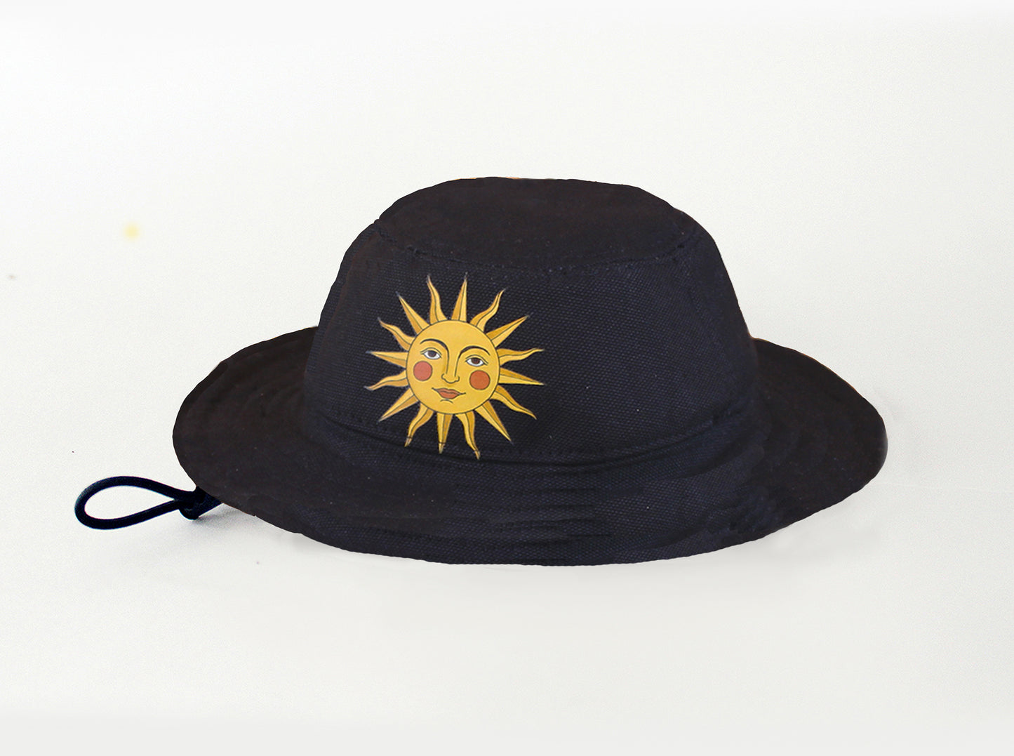 Dog Bucket Hat Black Canvas with Vintage Sun