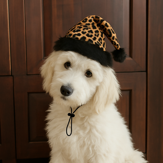 Leopard Print Dog Santa Hat